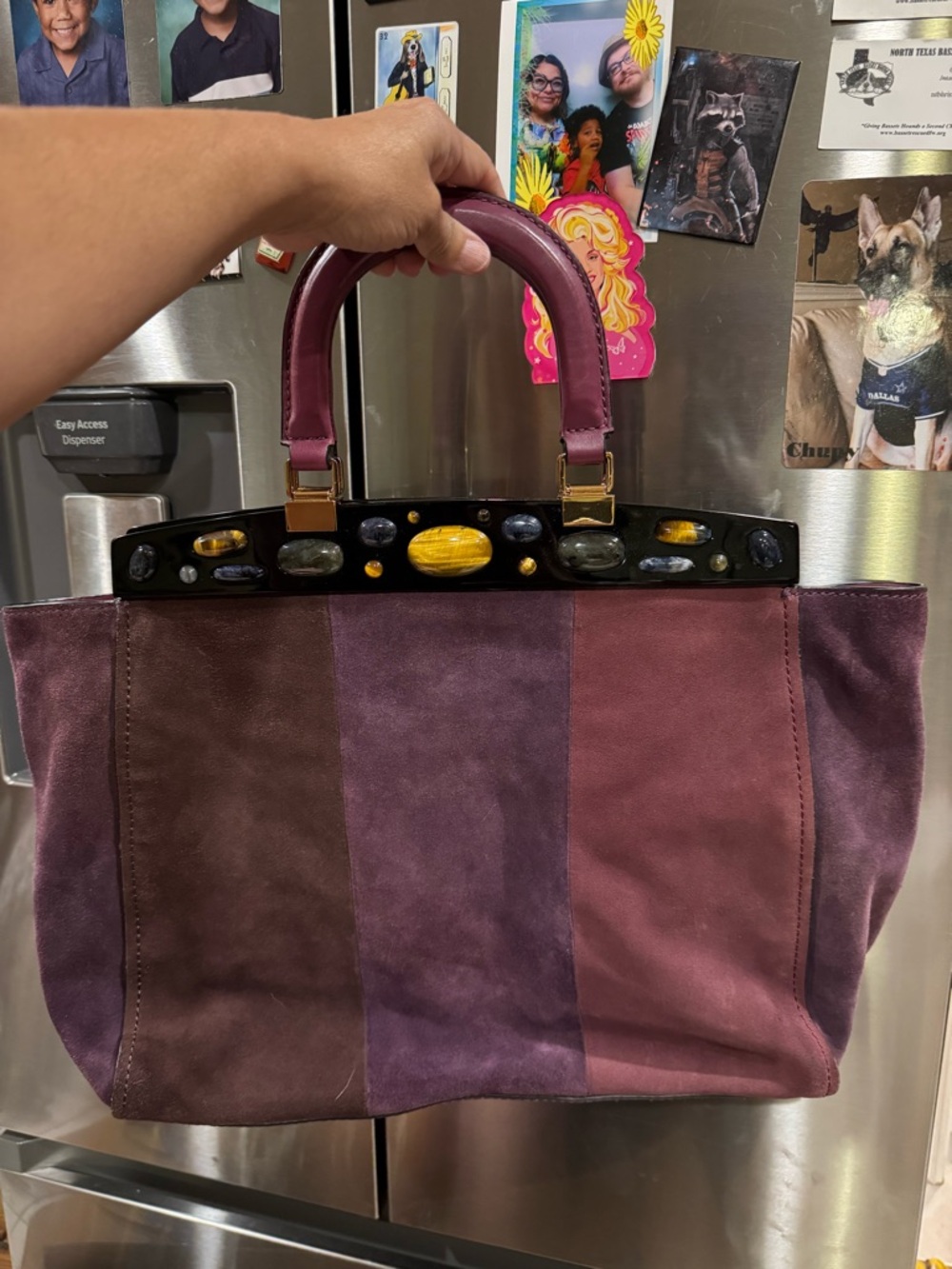 2013 Tory Burch Attersee Purple Patchwork Suede Tote